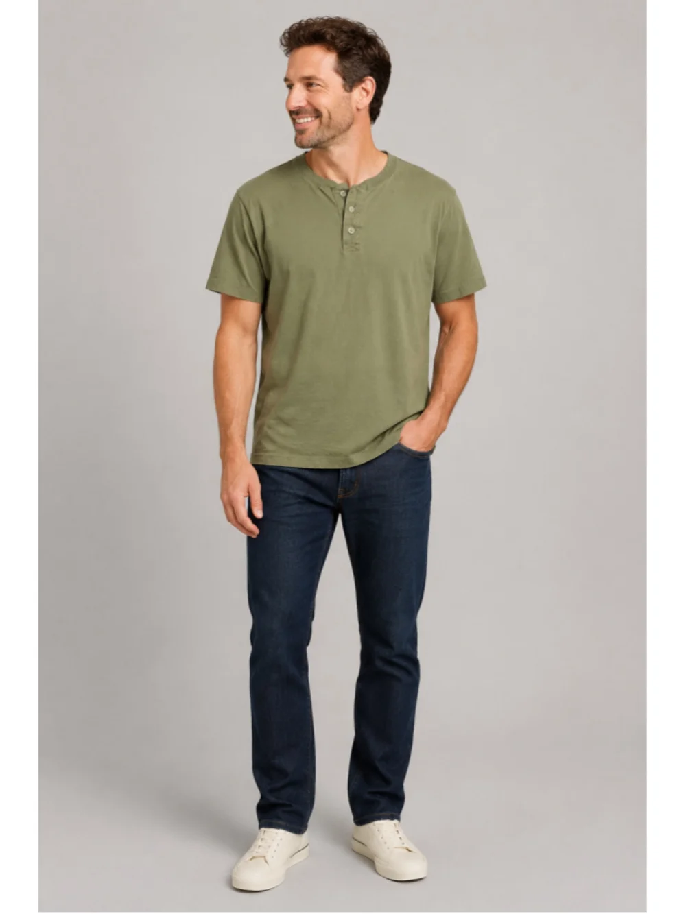 Lucky Brand Men’s Olive Green Short-Sleeve Henley Shirt – Size L